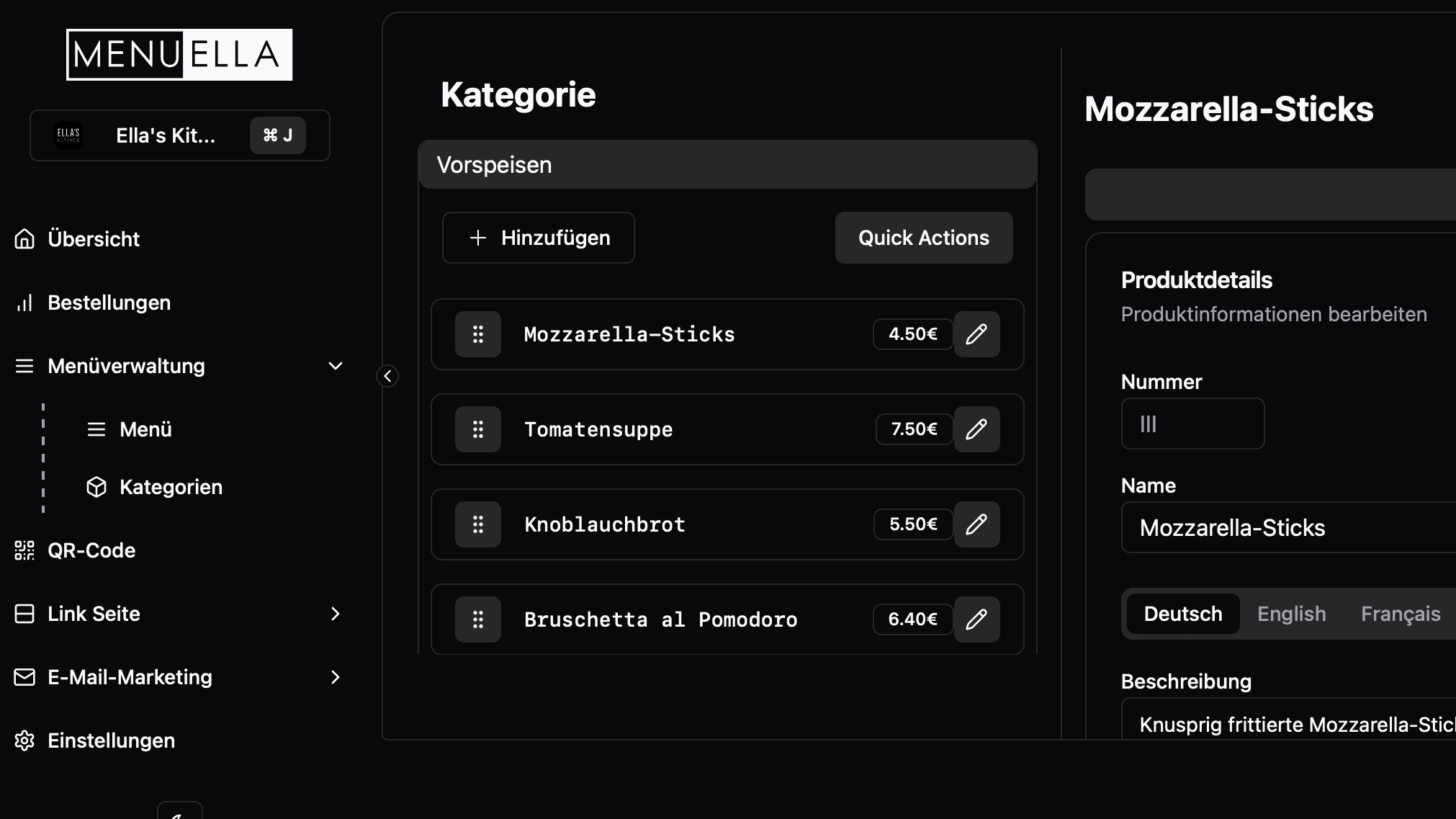 Menuella Dashboard